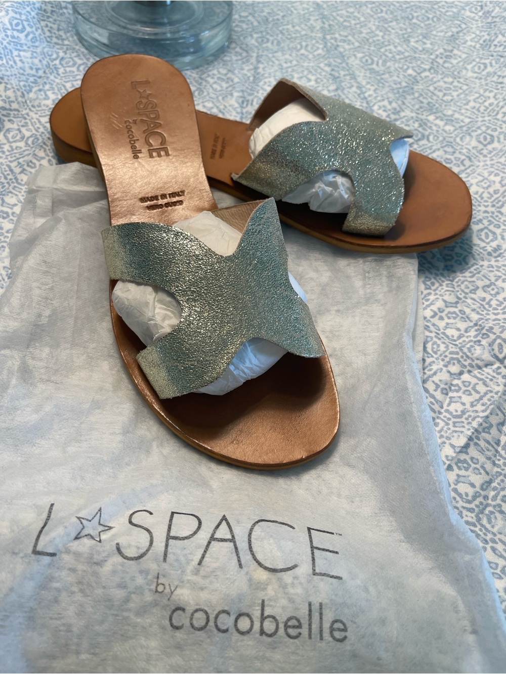 L*Space by Cocobelle Glitter Slide Sandals in Silver